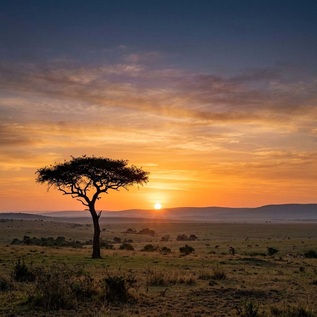 Savanna landscape at sunrise